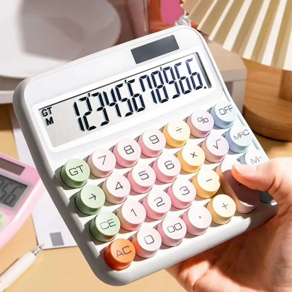 Solar Powered 12 Digits Calculator Widscreen Home Candy Color Calculator Mechanical Keyboard School Office Dopamine Calculator