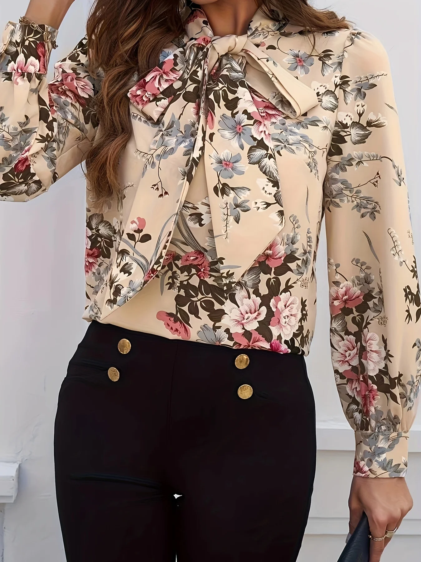 

New Women's Japanese-style Romantic Print Ribbon Silk Long-sleeved Shirt Spring Fashion Dignified Commuting Elegant Top