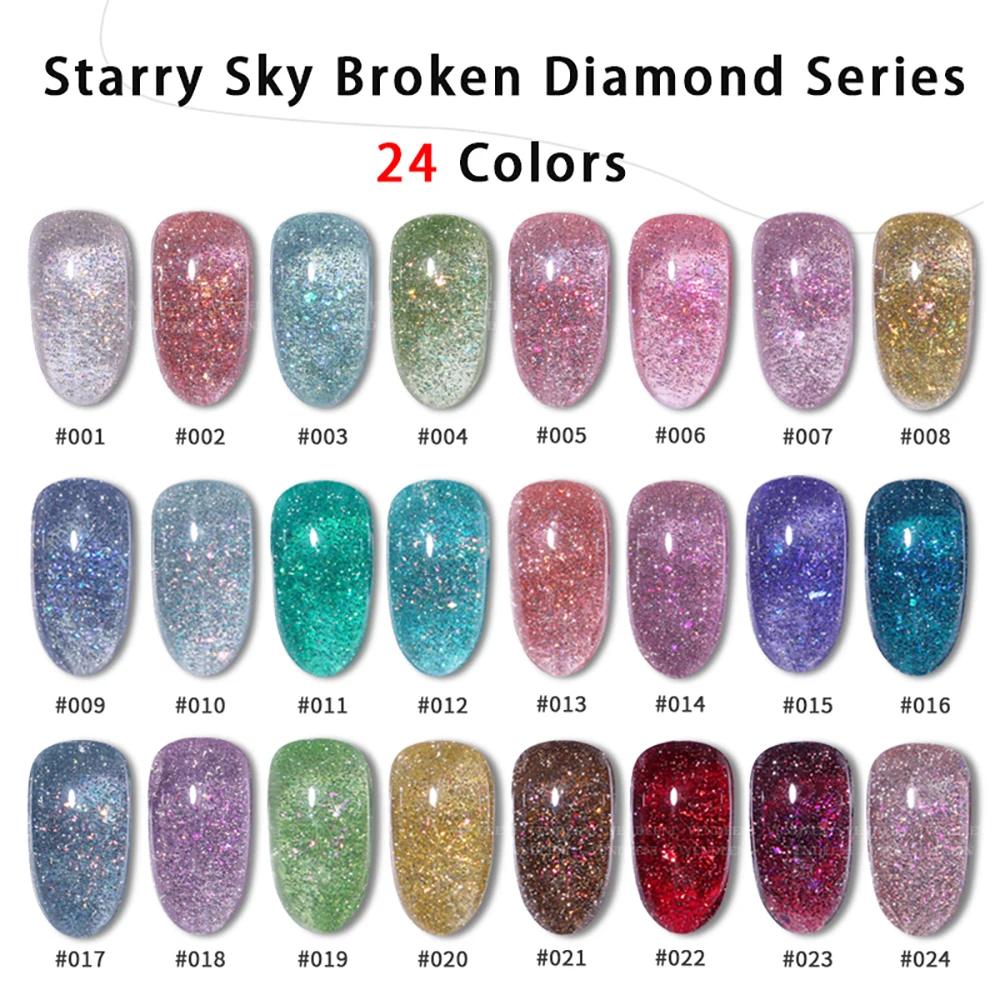 Vendeeni 24 Colors/Set Starry Sky Glitter Gel Nail Polish Semi Permanent Sparkling UV LED Gel Lacquer Flash Nail Art Gel Varnish