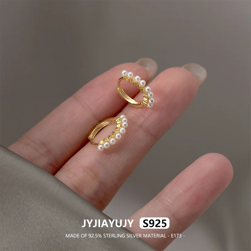 JYJIAYUJY 100% Whole Original Sterling Silver S925 Hoop Earrings 3mm Artificial Pearl In Stock Fashion Jewelry Gift E173