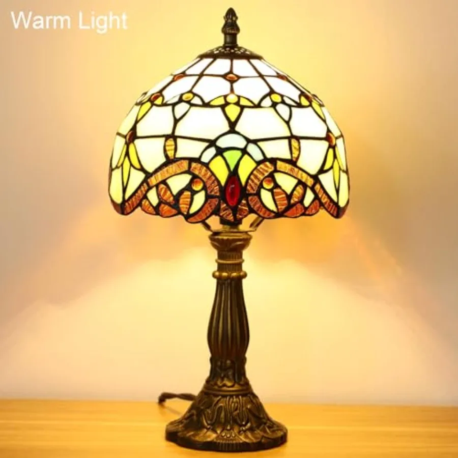 Tiffany Style Table Lamp Baroque Style Stained Glass Lamp 8 Inch Small Antique Lamp for Bedside Nightstand Bedroom Living Room