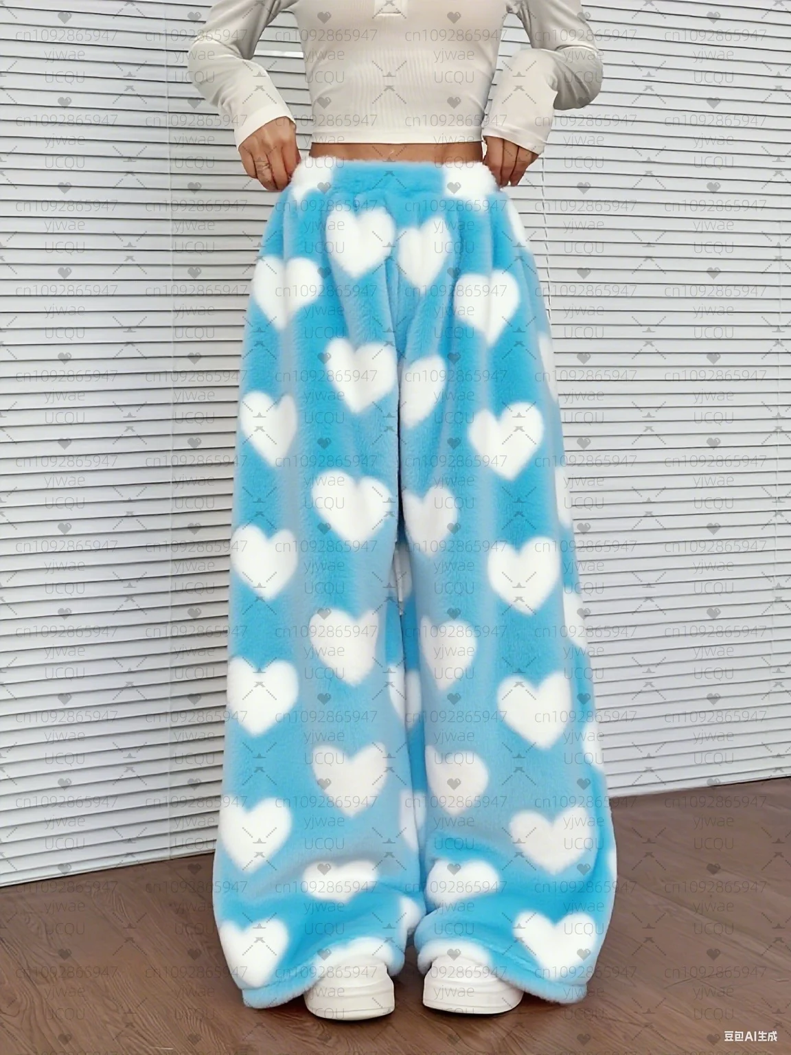 2025, Damen-Pyjama-Plüschhose, gerades Bein, Liebesdruck, lockere Nachtwäsche, Hose, Pyjama-Hose, Damenbekleidung