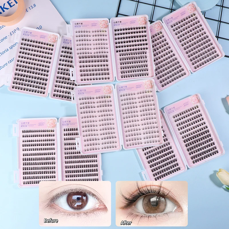 240Pcs Large Capacity Glue-free False Eyelashes Single Cluster C-curled Natural Self-adhesive False Eyelashes