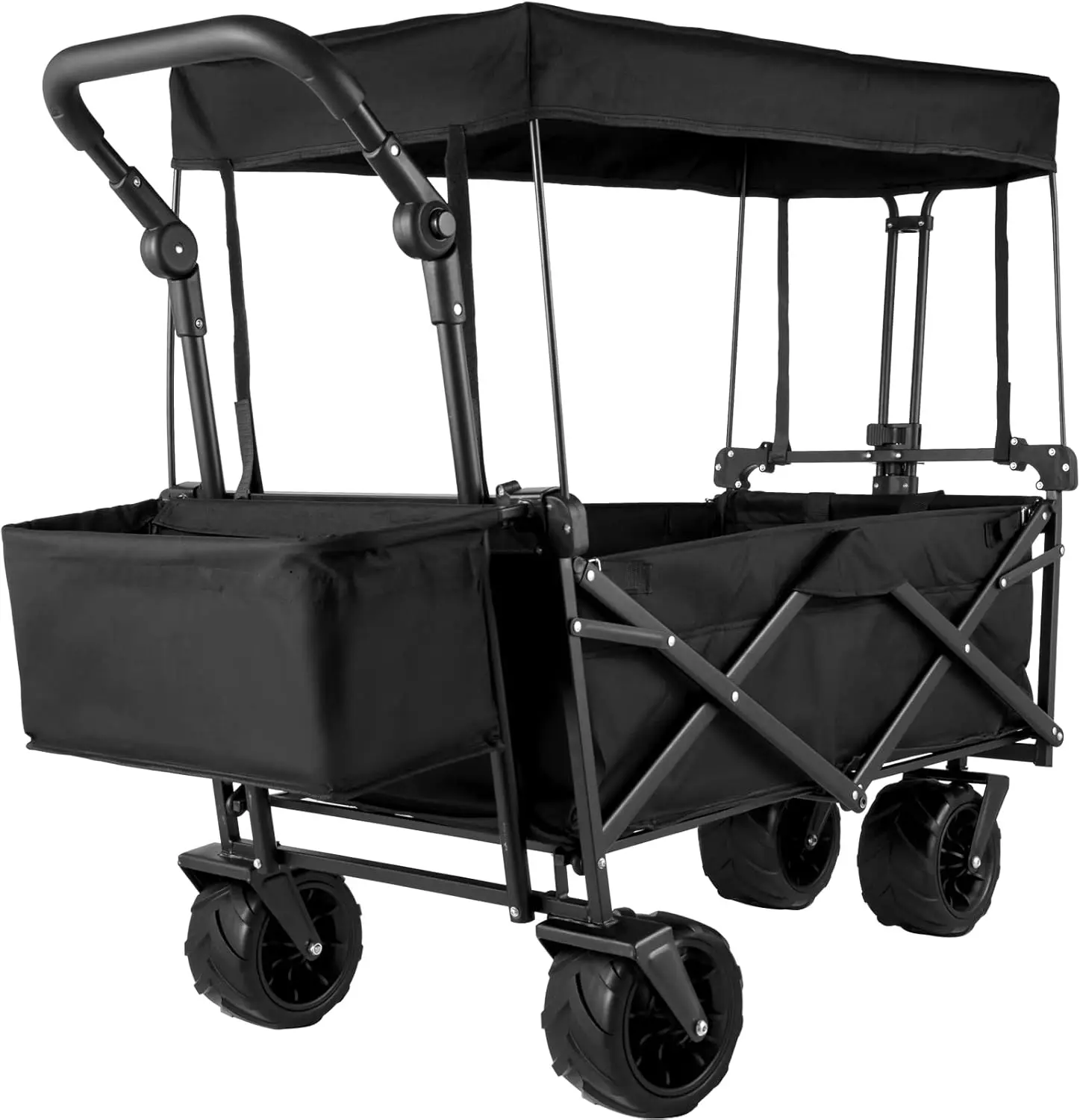 Collapsible Garden Cart with Removable Canopy, Folding Wagon Utility Carts with Wheels and Rear Storage, Wagon Cart for Garden,