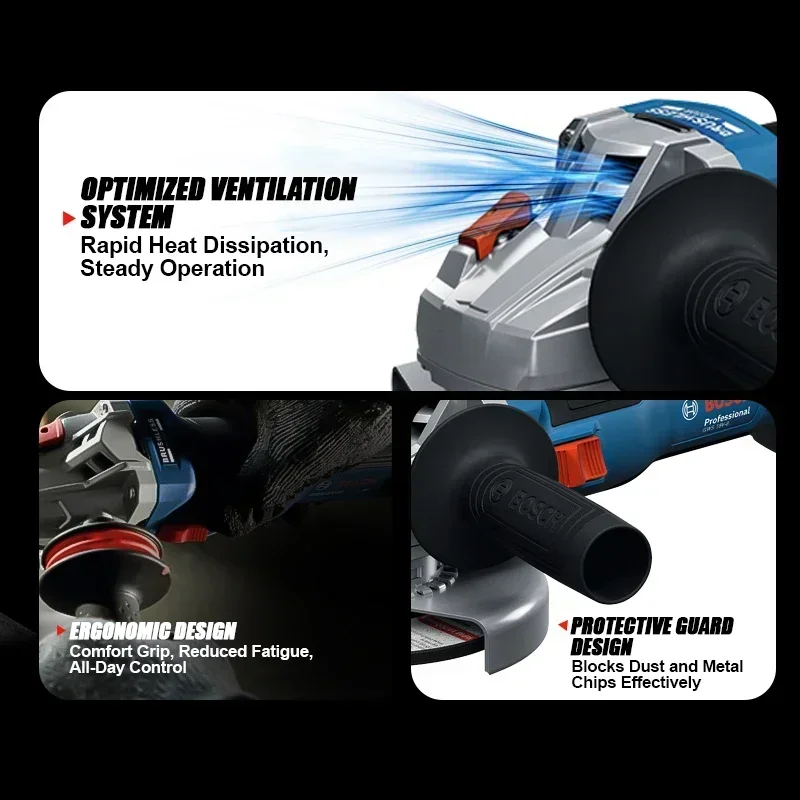 BOSCH GWS 18V-8 Cordless Angle Grinder 18V Professional Brushless M10 Slide Switch Metal Cutting Grinding BOSCH Power Tools - view 4