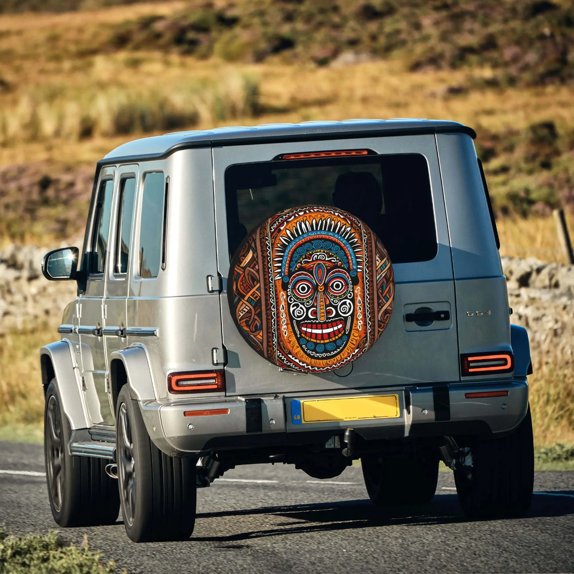 2D Flat 1pc Ethnic Print Car Tire Cover 35.56/38.1/40.64/43.18 Cm, Spare Tire Cover, Essential For Camping Off-Road Outdoor Trav