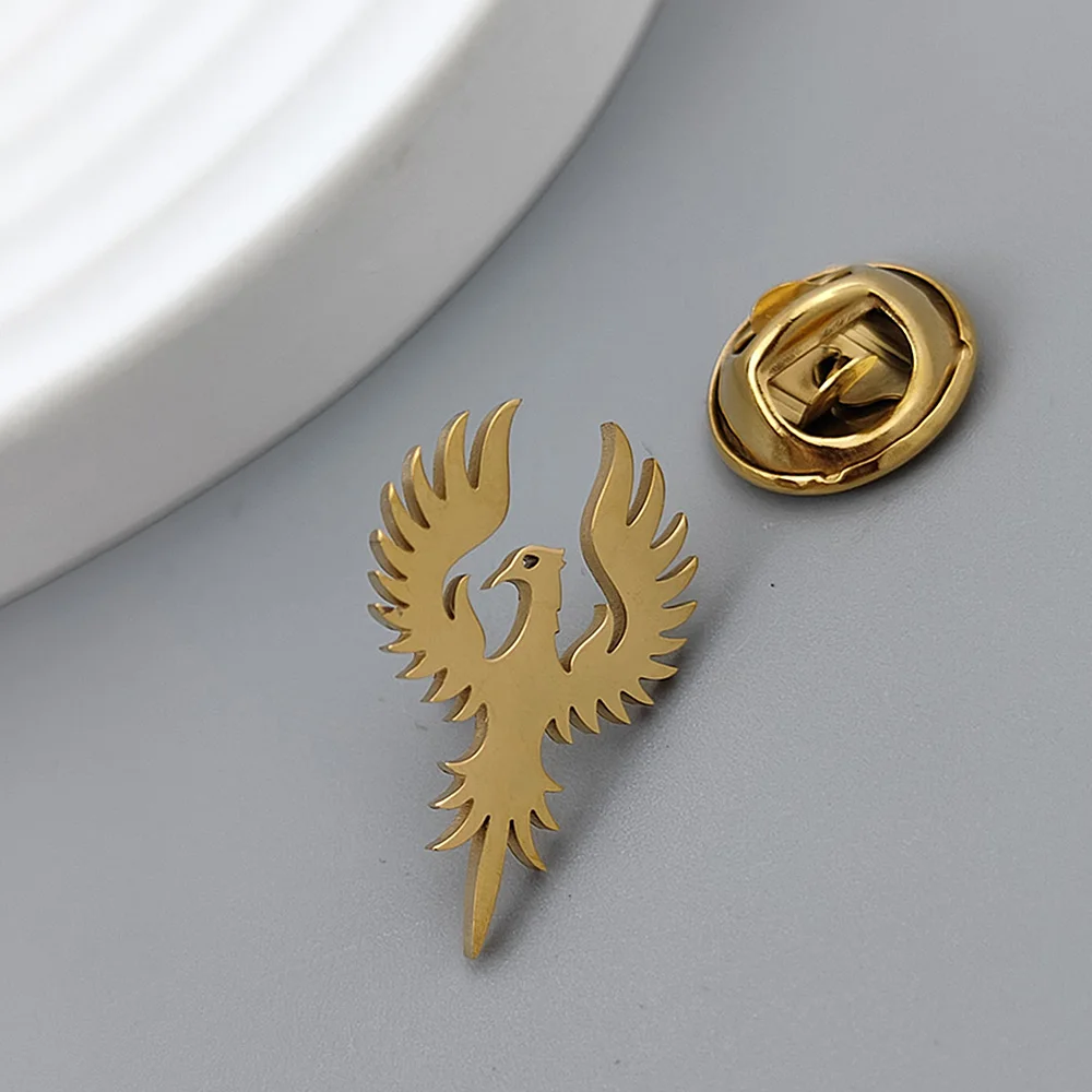 Phoenix auspicious bird gold-plated badge, silver collar brooch, black lapel pin, men\'s suit accessories set, father\'s gift