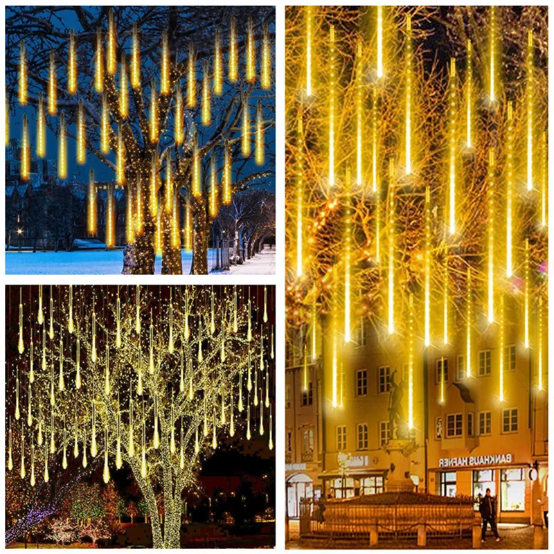 30/50cm Christmas LED Meteor Shower Garland Festoon Holiday Lights Outdoor Waterproof Fairy String Lights Street Decoration 2024