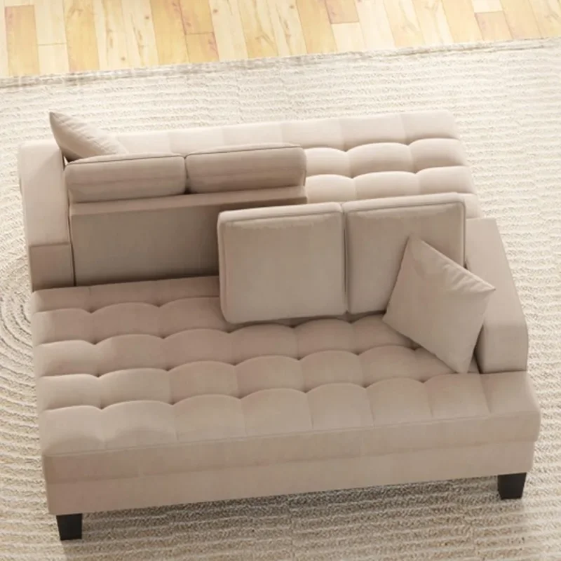 Sofá acolchado de lino suave para sala de estar, Chaise Lounge con almohada, sofá moderno gris cálido, Loveseat para dormitorio y oficina