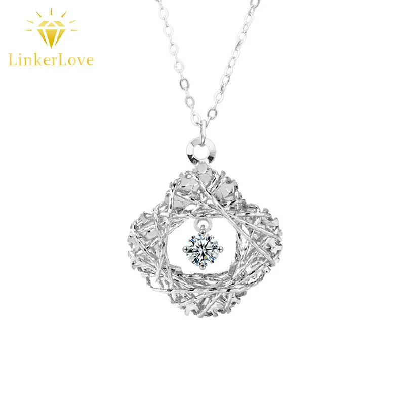 

LinkerLove Moissanite Nest Pendant Necklace for Women S925 Sterling Silver White Gold Plated Dainty Clavicle Chain Jewelry Gift
