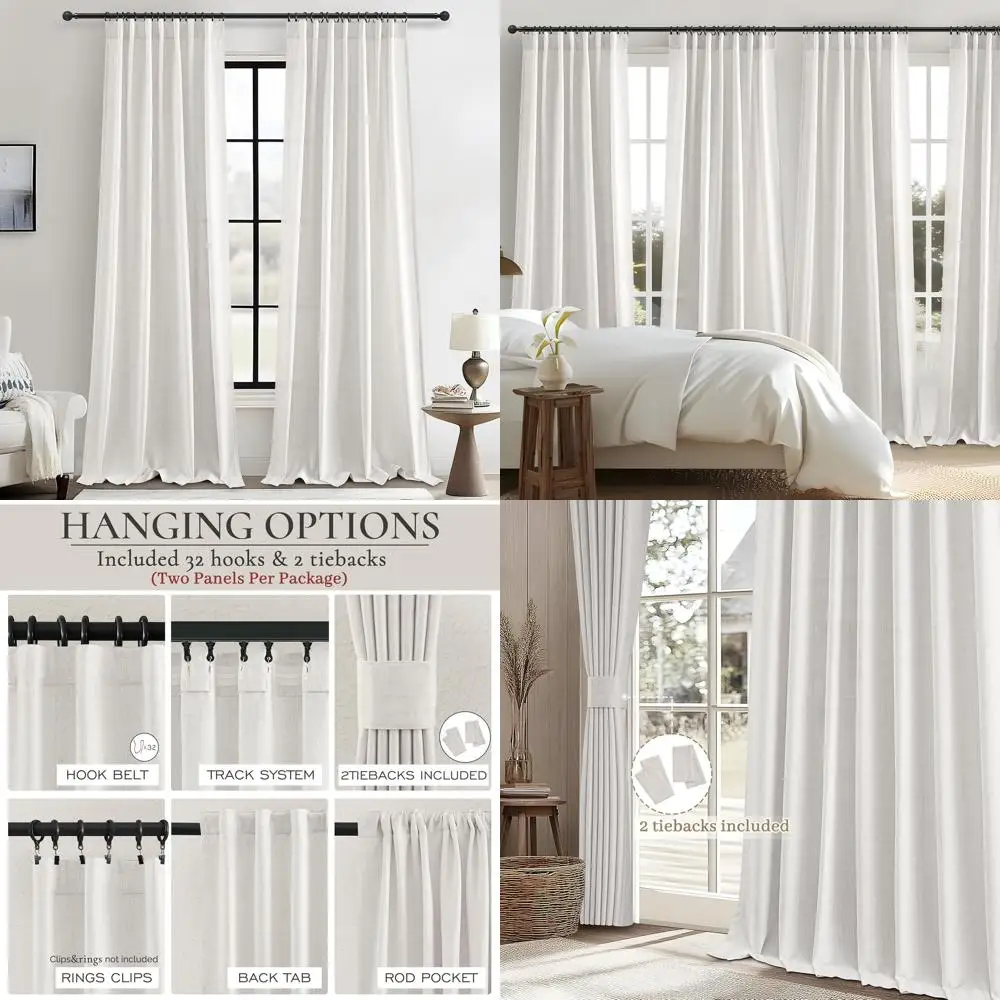 

Изготовленные на заказ бежевые прозрачные шторы из смеси льна, длина 105, комплект из 2 панелей для больших окон, плиссированный дизайн с светофильтрацией конфиденциальности