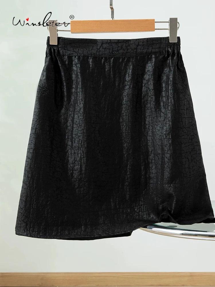 

Winsleter-100%Real Silk Watered Gauze Elegant Skirts, Elastic Waist Craquelure, Women Retro Short Skirt, 2026 Summer B64706CC