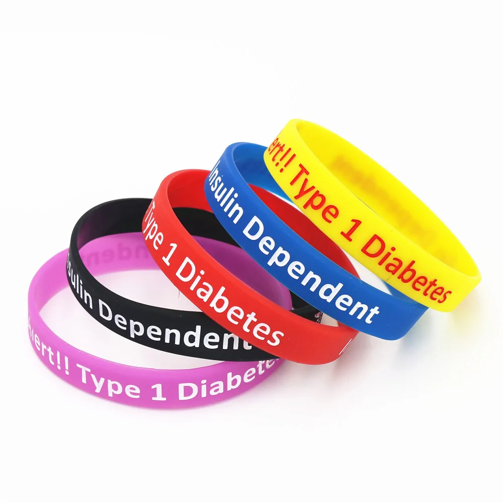 5pcs Diabetic Bracelets Medical Alert Type 1 Diabetes Insulin Dependent Silicone Wristband Emergency Nurse Armband Bangles SH043