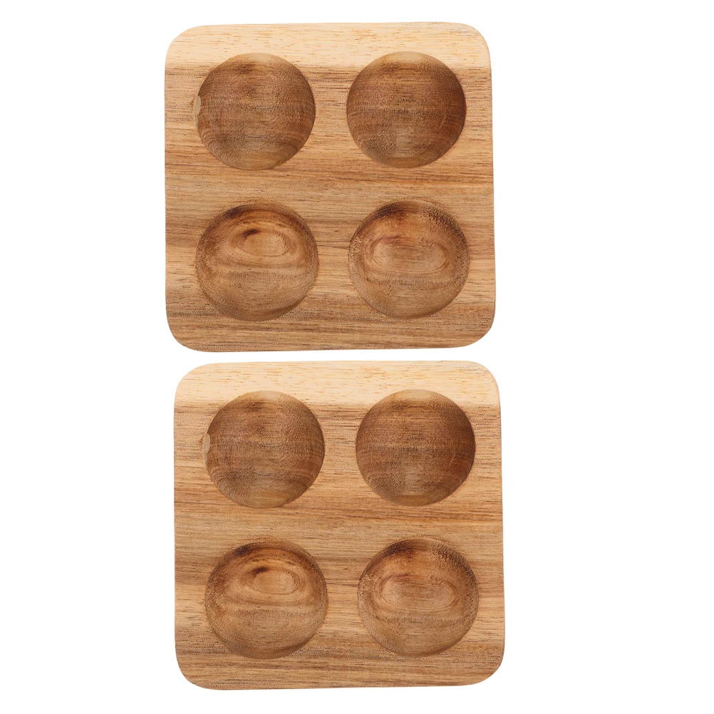 

2 Pcs Trays Acacia Wood Fridge Storage Secure Grooves Egg Cup Holder Space Saving Design Kitchen Decorative Holder