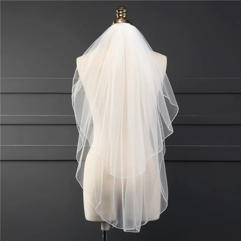 Twee Layer Sluier Met Kam Wedding Vail Effen Kleur Zachte Tule Sluier Korte Wit Ivoor Vrouw Bridal Veils 2019 Veu de Noiva Curto