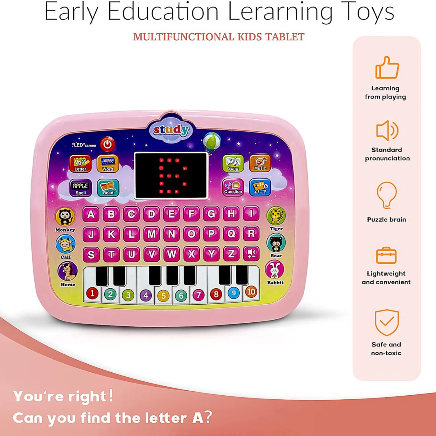 Audio-leermachine voor vroeg onderwijs voor kinderen, tablet-leermachine met LED-schermverlichting, tabletcomputer