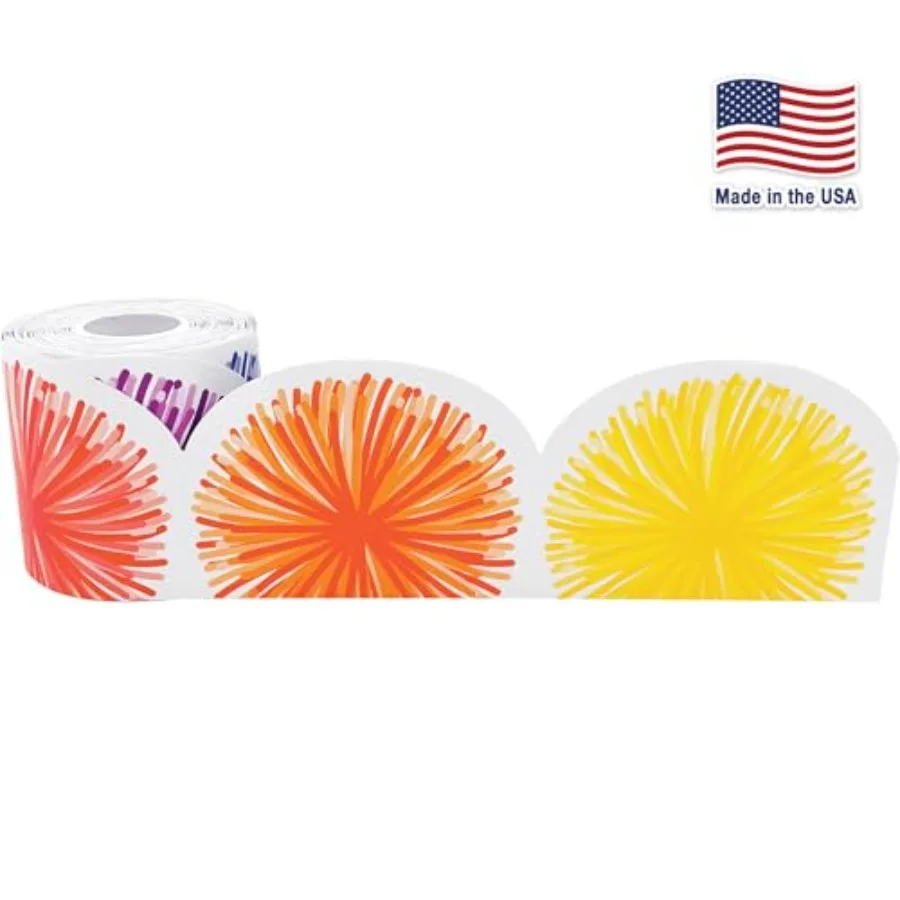 Teacher Created Resources Colorful Poms Scalloped Die-Cut Rolled Border Trim - 50ft - Decorate Bulletin Boards, Walls, Desks, W view 2