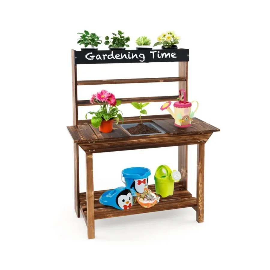

Wooden Potting Bench Table Outdoor Mud Kitchen with Solid Fir Wood Frame