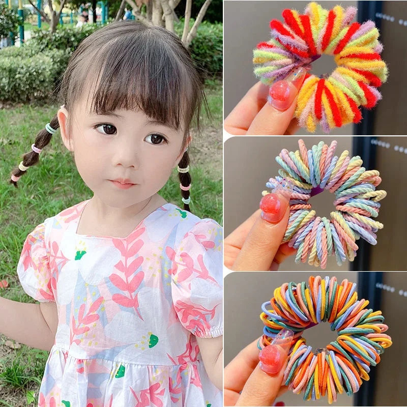 100pcs novo bonito menina faixas de cabelo doce cor elástico faixa de borracha faixa de cabelo da criança do bebê bandana scrunchie acessórios de gravata de cabelo