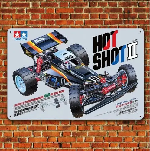 Metal Poster Vintage Rc Car Tin Sign Plaque Tamiya Hot Shot 2 Boxart