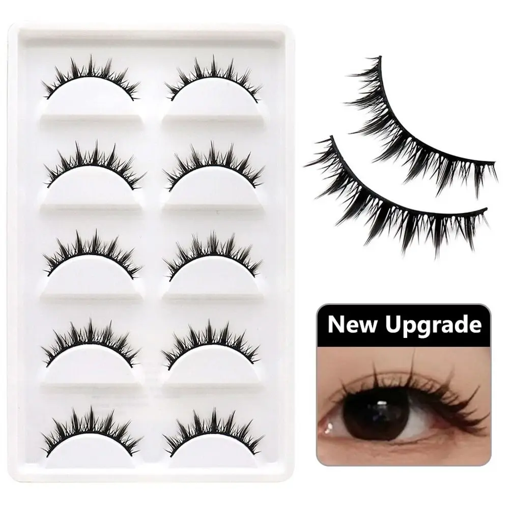 5 Pairs Natural Look Manga Lashes Wispy Fluffy False Eyelashes Individual Cluster 3D Volume Eyelashes Cosplay Fake Eyelashes