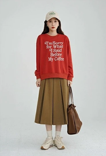 Pleated Midi Skirt for Women Lady Elegant Belted A-Line Skirt Chic Slim Winter Outfit Bottom High-Waist Style Vintage Warm Look