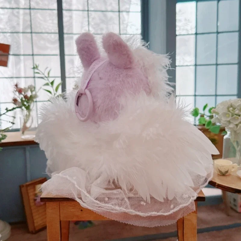 17cm Labubu Doll's Clothes Devil Dress Black and White Angel Feather Set Black Wedding Dress Outfit Akcesoria Odzież Prezenty