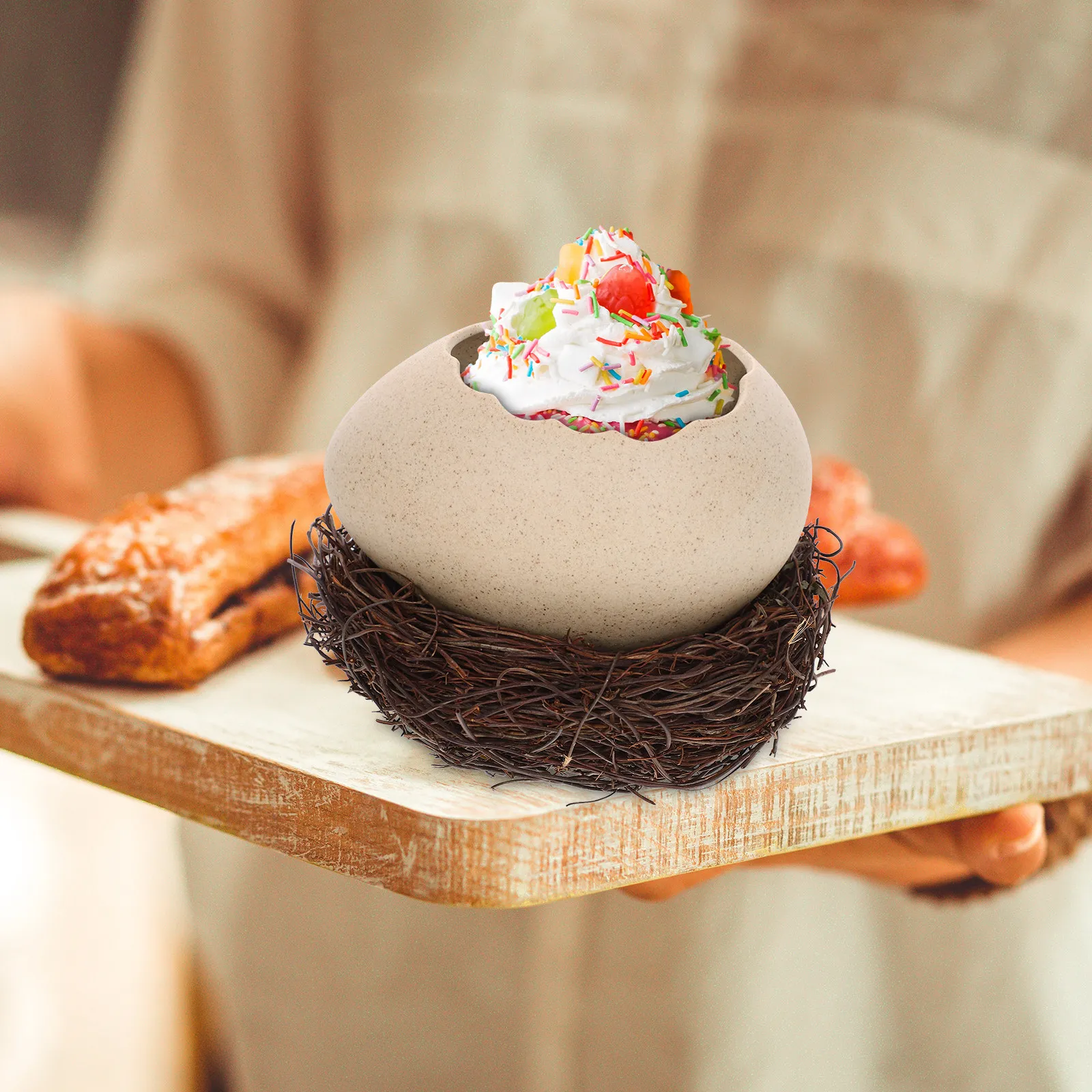 

Whimsical Egg Shell Design Ceramic Bowl Large Food Serving Dish for Sweets Fruits Nuts Candies Dry Snacks Household Kitchen