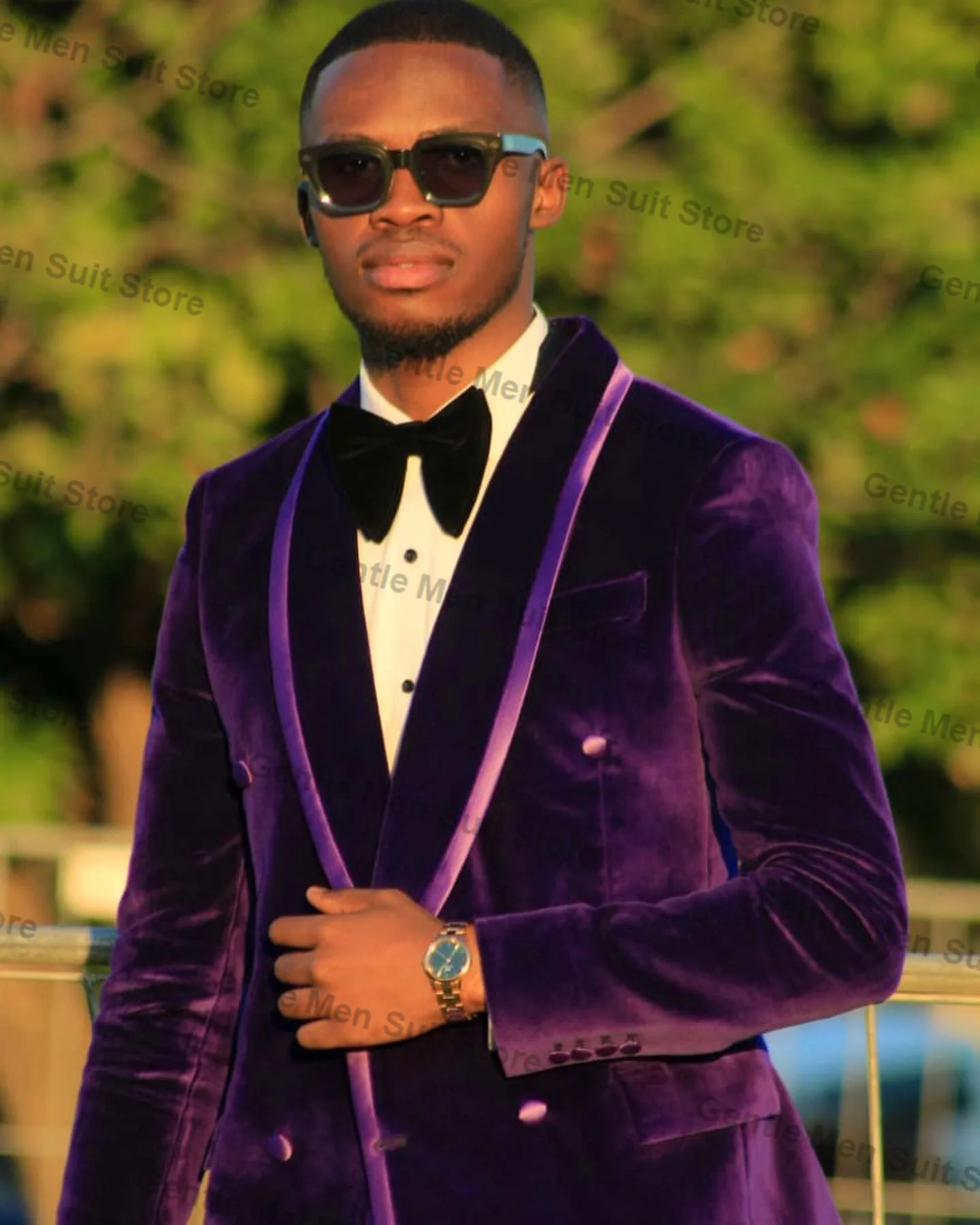 Purple Velvet Men Suits Set 2 Piece Blazer+Pant Formal Office Prom Groom Wedding Tuxedo Made Coat Tailored Business Jacket