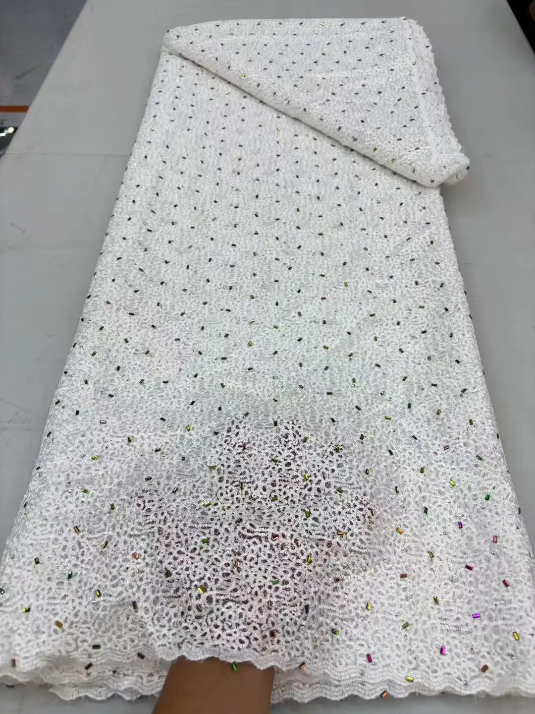 

5Yards African Multicolor Gem Cord Lace Fabric High Quality Nigerian Milk Silk Guipure Lace Fabric Water Soluble For Party Dress