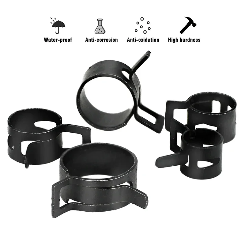 60Pcs/set 6-15mm Bagged Q673B Vacuum Spring Fuel Clip Oil Water Hose Pipe Tube Clamp Black Assortment Kit