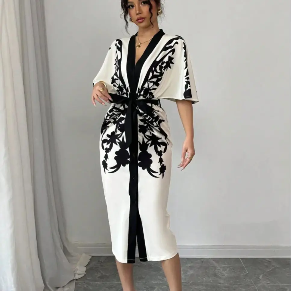 

Bohemian Ethnic Print Dress Women's Floral Print Maxi Dress Free Size Gypsy Style Clothing Casual Loose فساتين سهرة