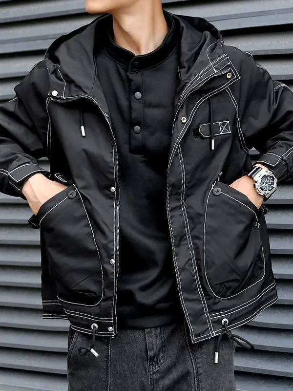 

Мужская повседневная куртка-ветровка на весну-осень: модная, универсальная, с капюшоном, свободного кроя, ветрозащитная, для отдыха и работы