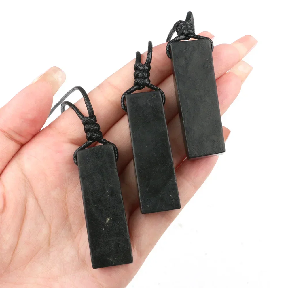 

Natural Shungite Necklaces Energy Stones Long Rectangle Black Gems Reiki Healing Crystals Man Women Birthday Traditional Jewelry