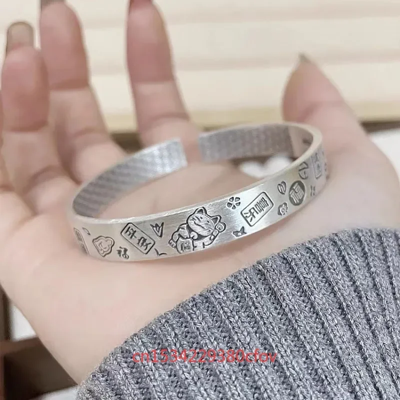 Fashion New S999 Silvering Personality Peace and Joy Cat Bracelet Jewelry High Profile Personalized Simple Lucky Gift