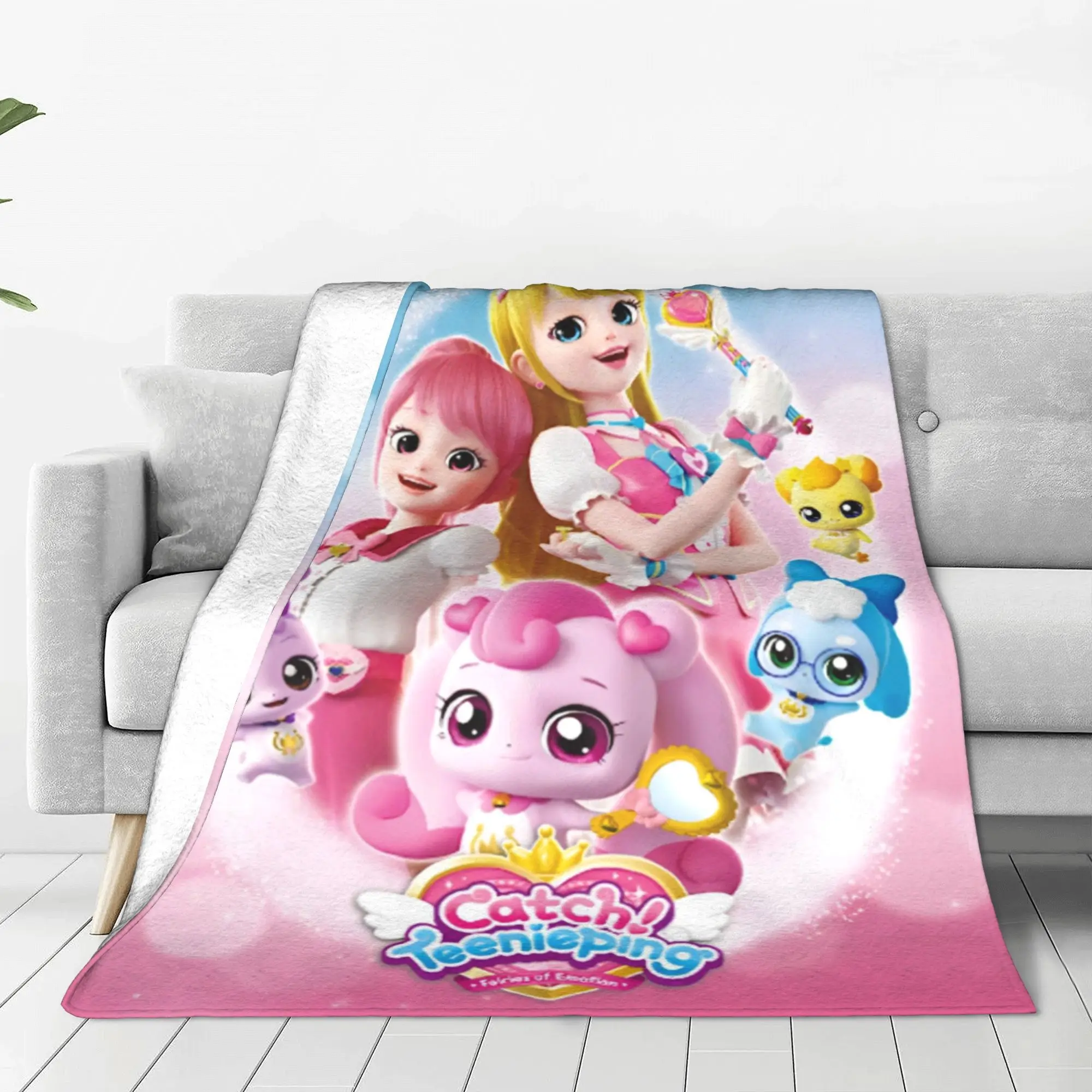 Catch Teenieping Animation Kawaii Blankets Velvet Korean Cartoon Super Warm Throw Blankets for Airplane Travel Bed Rug