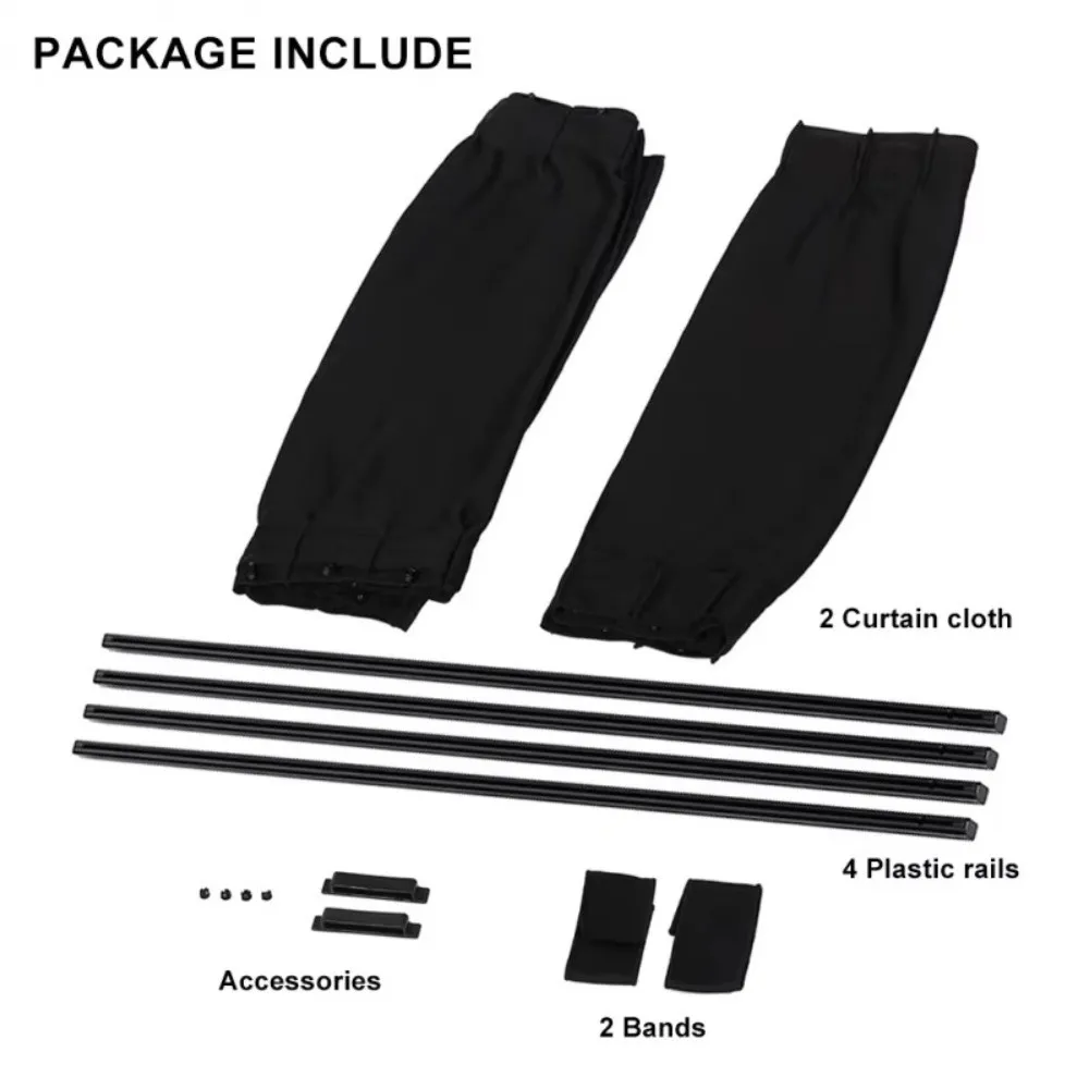 2pcs Universal Foldable Car Sun Shades Black Pure Cloth Side Window Curtains UV Protection Sun Visor Blinds