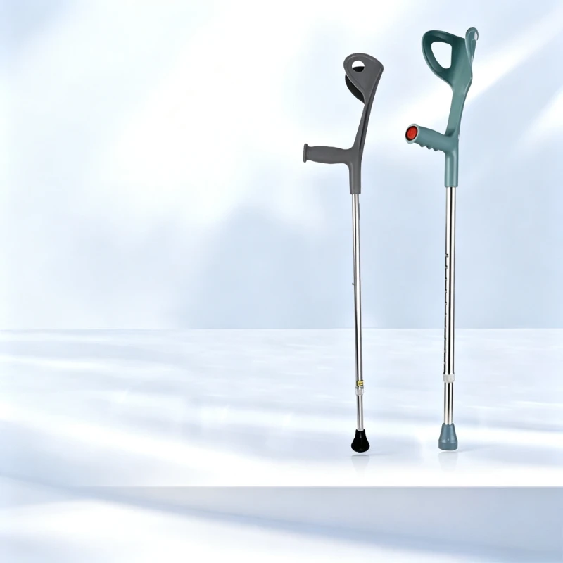 Aluminum Alloy Adjustable Height Elbow Crutch Underarm Crutch Non Slip Foot Pad Easy Operate Rehabilitation Crutch for Factory