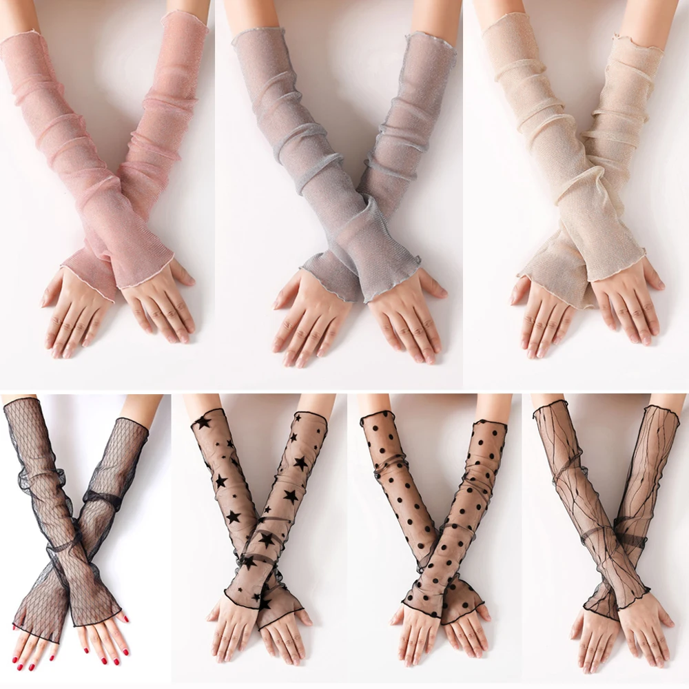 Sommer Mode Dame Gaze Sonnenschutz Ärmeln Handschuhe Frauen Dünne Lange Finger Arm Wärmer Sonnenschutz UV Atmungsaktive Fäustlinge