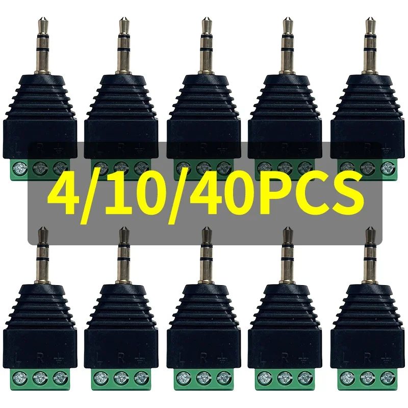 4/10/20 Pcs Stereo Male Plug to Screw Terminal Block Adapter Connector 3-Pin for AV Video Balun Audio CCTV Wiring Easy Install