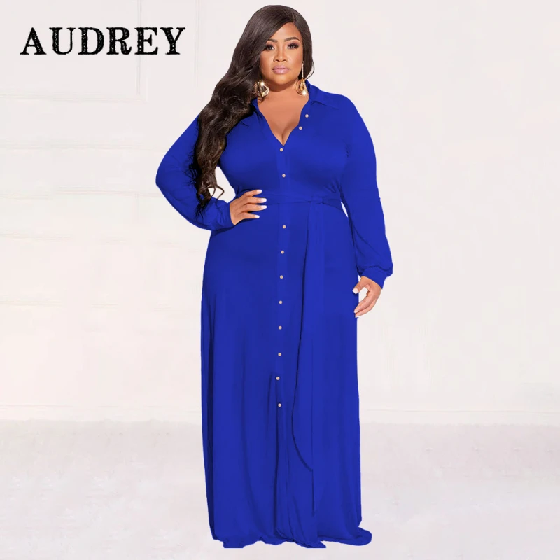 

Plus Size Women Dress Elegant Multiple Button Lace Up Club Long Dresses Long Sleeved Flim Fit Party