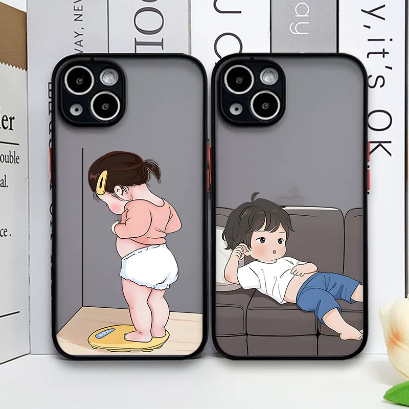 Creative Cartoon Boy Girl Paired Couple Phone Case for iPhone 17 16 Pro Max 15 14 13 12 11 XS MAX X XR 7 8 14 16 Plus Hard Cover