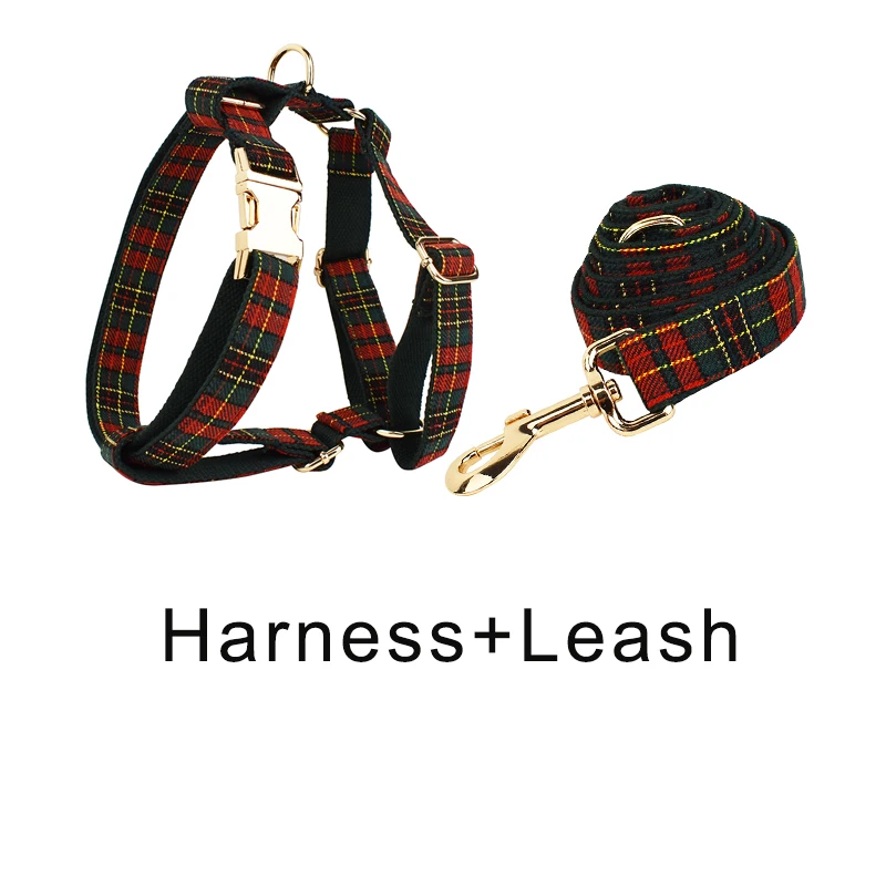 Dog Harness No pull Personalized Engraved Custom Name Harness Vest for Small Medium Big Dog Puppy Harness Vest leash Plaid Nylon