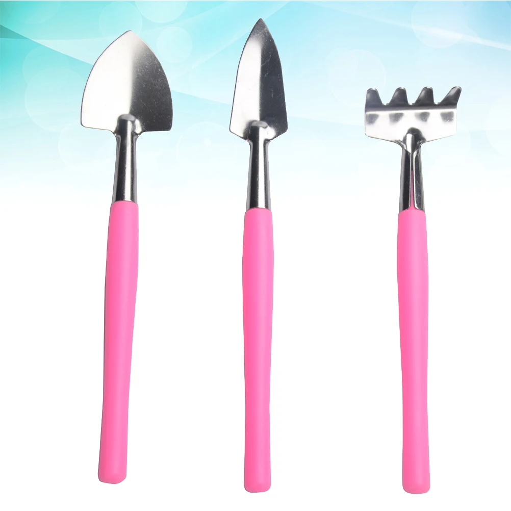 

Gardening 3 Piece Set Mini Plastic Handle Tools Eco Friendly Shovels Rake Kids Toy Portable Bright Color Anti Skid Handle For