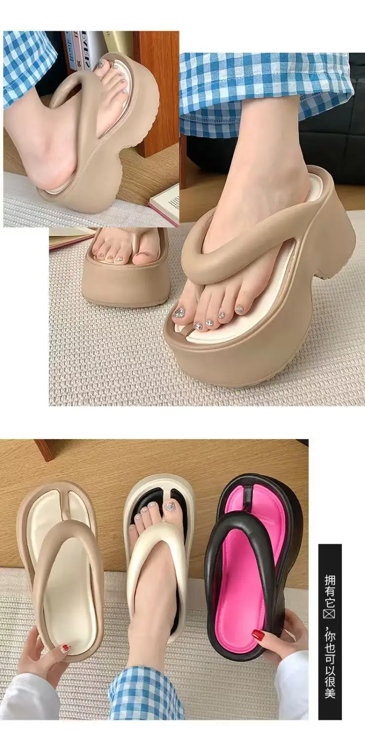 Women's Clip Toe Wedge Flip Flops 2026 Summer Chunky Platform Beach Sandals Woman Thick Sole High Heeled Eva Slippers Slides