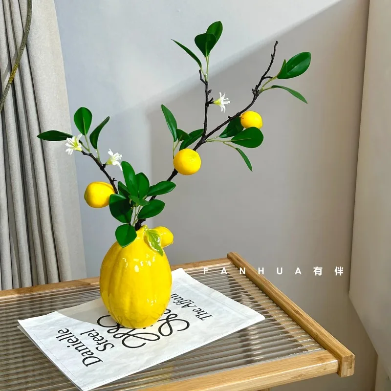Lemon Shaped Vase, Simulation Lemon Fruit Ornament, Decor for Living Room TV Cabinet Entrance