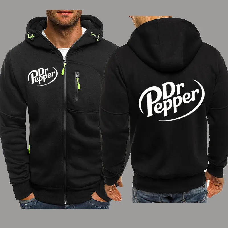 Otoño cálido Dr Pepper letra impresa cremallera sudaderas con capucha calle hombres moda polar sudaderas Casual Unisex pulóver Tops