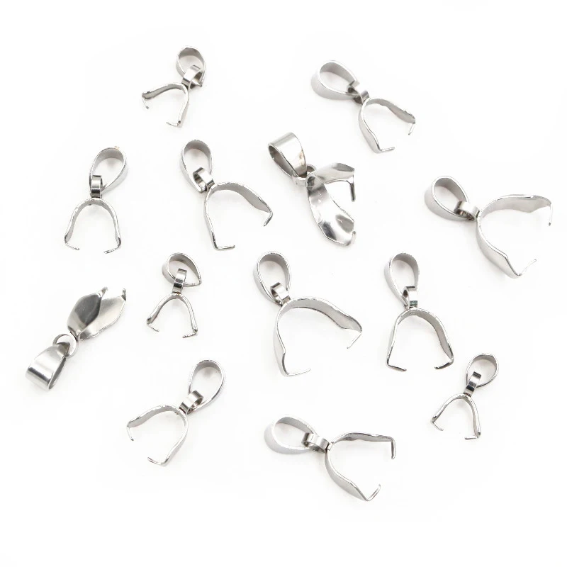 50pcs/lot Stainless Steel Pendant Pinch Bail Clasps Necklace Hooks Clips Connector DIY Jewelry Making Findings Accessories