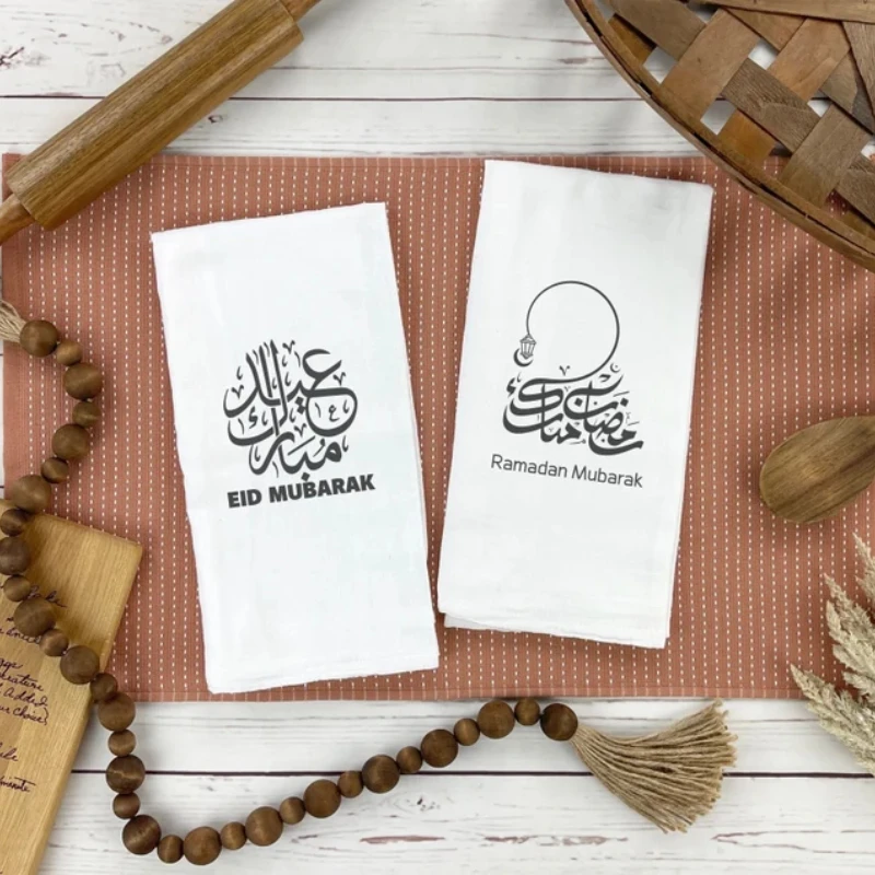 2025 white soft Ramadan Hand Towel Ramadan Tea Towels Ramadan Decoration Eid Mubarak Islamic Kitchen decoration Gift for Muslim