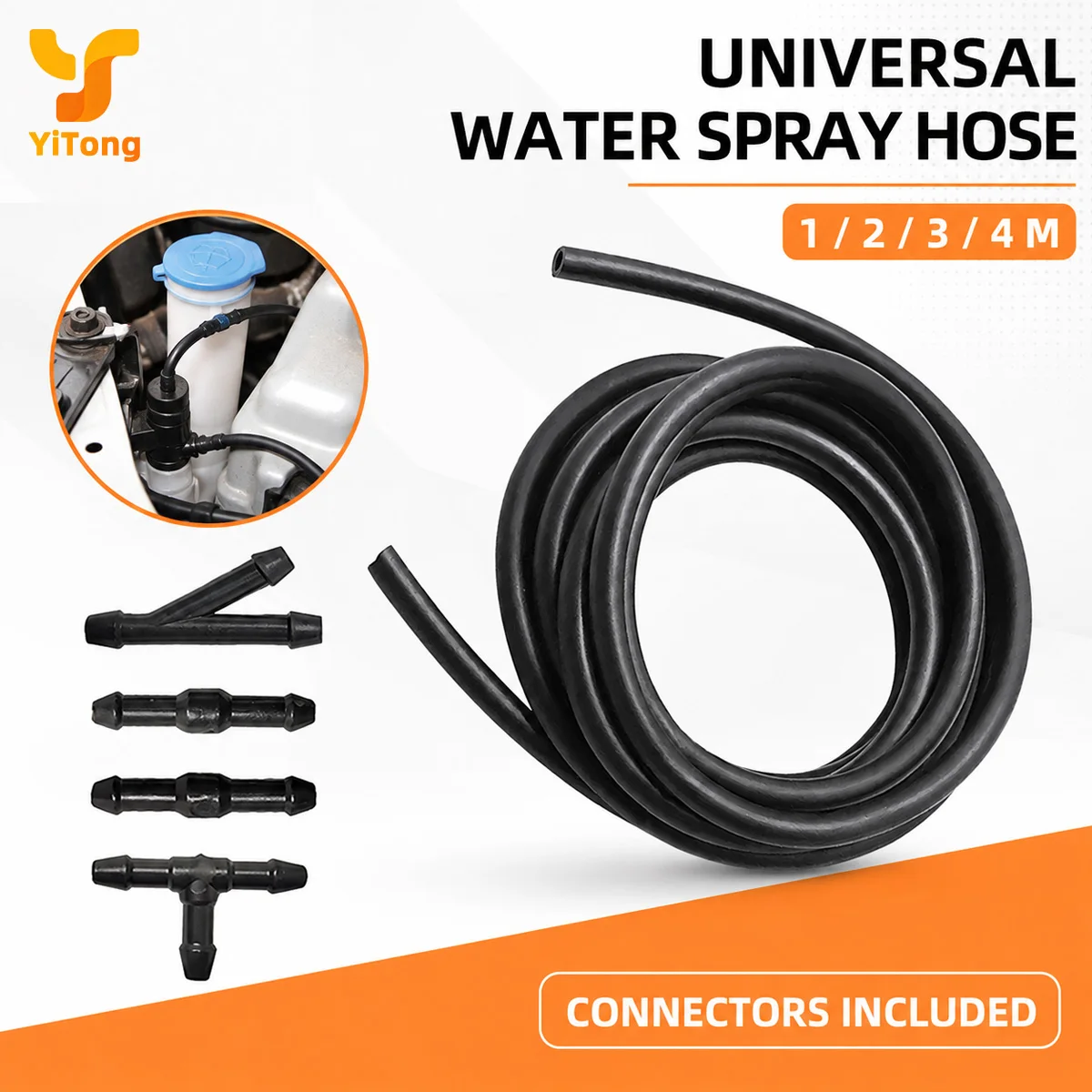 Yitong 1/2/3/4M Universal Car Windshield Washer Water Spray Hose With Connector Joints Wiper Fluid Tube Replacement Accessories